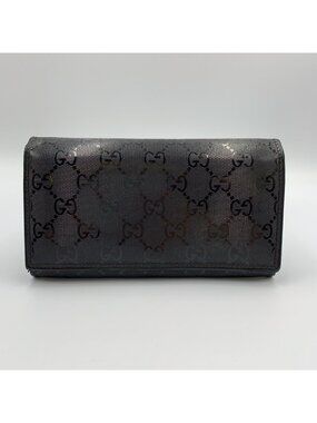Gucci Imprime GG Pattern Leather Black Bifold Wallet Silver